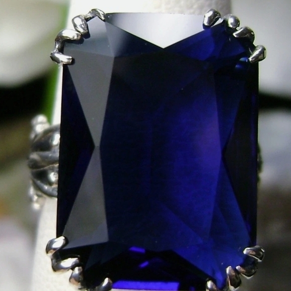 Large Rectangular Dark Blue Statement Ring - Picture 2 of 5
